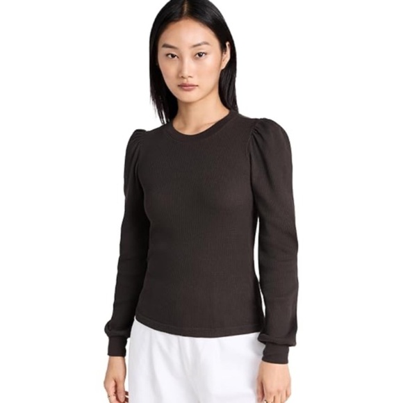 Madewell Tops - Madewell Dark Brown Puff Sleeve Blouse